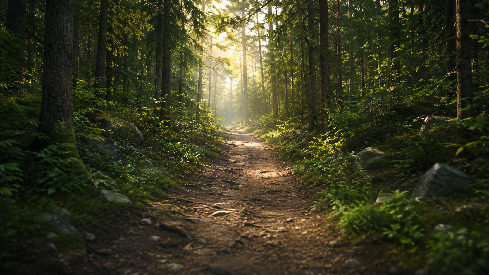 Un chemin de forêt qui s'ouvre vers la lumière